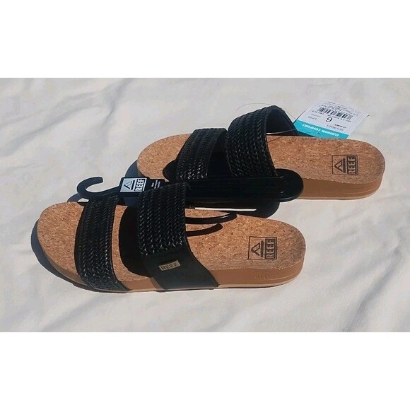 Reef Women's Vista Braid II Slide Sandal - Black/Cork Size 6 NWT - Picture 4 of 5